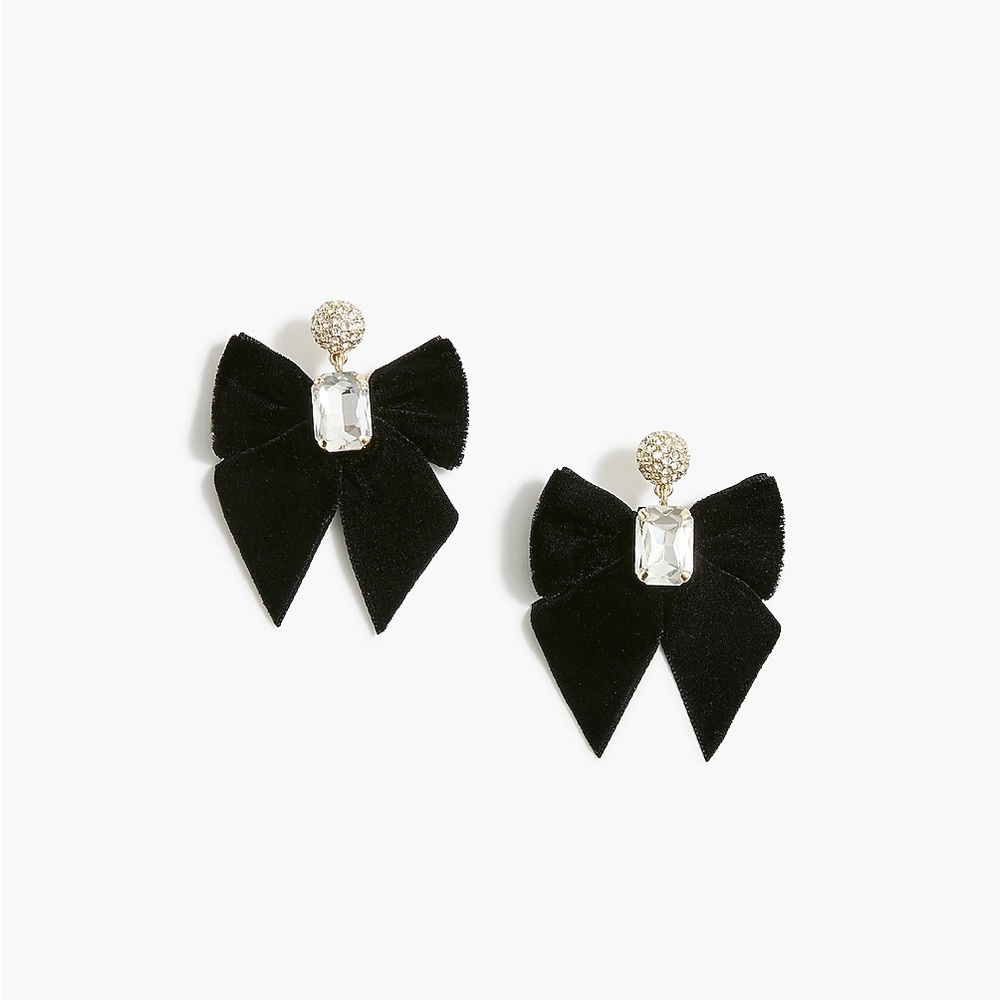 Jcrew Black Velvet Bow Drop Earrings with Crystal Accent
